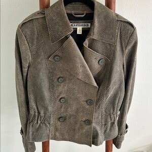 NWOT Vintage Express distressed brown leather double-breasted jacket